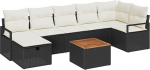 8 Teiliges Garten Diivan Set mit Kissen Schwarz Poly Rattan, 2-Sitzer Garten Sofa mit Kissen Schwarz Poly Rattan Gartenlounge Model3359544