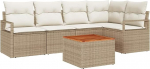 6-teiliges Garten Sofa Set mit Kissen Beige Poly Rattan Akazie, 2-Sitzer Garten Sofa mit Stauraum & Kissen Beige Poly Rattan Gartenlounge Model3356377