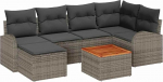 7-teiliges Garten Sofa Set mit Kissen Grau Poly Rattan Akazie, 2-Sitzer Garten Sofa mit Stauraum & Kissen Grau Poly Rattan Gartenlounge Model3356270