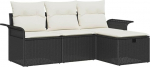 4-teiliges Garten Sofa Set mit Kissen Schwarz Poly Rattan, 2-Sitzer Garten Sofa mit Stauraum & Kissen Schwarz Poly Rattan Gartenlounge Model3360178