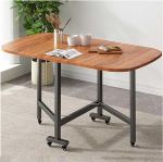 Kokkupandav s&ouml;&ouml;gilaud ratastel k&ouml;&ouml;gisaare jaoks talu stiilis 100x60cm pruun puidust tera ruumi s&auml;&auml;stev suupistelaud koos stendiga elutuppa