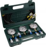 H&uuml;drauliline tester koos kandekastiga, h&uuml;drauliline r&otilde;hu tester, h&uuml;draulikas&uuml;steemi testkast, manomeeter l&auml;bim&otilde;&otilde;duga 63 mm (250/400/600bar), testvoolik 1500 mm, &uuml;hendus G1/4, R1/4