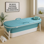CRS Foldable Bathtub Adult Size L 138 x 62 x 52 cm Folding Mobile Bathtub Ideal for Small Bathrooms Foldable Bathtub Portable Folding Bathtub for Standing (Blue)