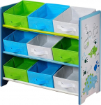 Kesper 17725 Children's Storage Shelf with 9 Textile Drawers Dinosaur Motif