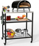 Pizza Oven Stand Outdoor BBQ Cart Table Pizza Oven Trolley Rack Roostevabast terasest laud ratastel S&ouml;&ouml;gilaud Prep Table BBQ Stand for Kitchen Patio Backyard Garden 80 X
