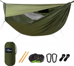 Travel Bird Hammock koos s&auml;&auml;sev&otilde;rgu ja p&auml;ikesekaitse, Outdoor Double Hammock koos Ridgeline, 290 x 140 cm 2 inimest, &uuml;likerge Hammock telkimine, matkamine ja reisimine