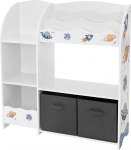 Joyz Children's Shelf, Space Motif, 93 x 30 x 98 cm, White, Toy Shelf with 8 Shelves and 2 Removable Fabric Boxes, Children's Bookcase, Wooden Children's Room Shelf, Storage Shelf, Toy Organiser