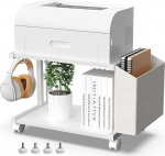 VEDECASA kaasaegne 2-tasandiline puidust printeri stend koos hoiukotiga kodukontori laua printeri laua korraldaja mobiilne printeri ratastega k&auml;ru (valge)