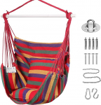 Goutime Swing Chair Suur Hammock tool pehme puuvillane 2 istmepadjad padjad padjad koos Carry Bag for Indoor / Outdoor / magamistuba Patio Garden Balcony, Maksimaalne kandev&otilde;ime 150 kg (punane)
