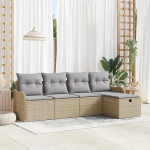 Rantry 5-teiliges Garten Sofa Set mit Kissen Beige Poly Rattan, 2-Sitzer Garten Sofa mit Stauraum & Kissen Beige Poly Rattan Gartenlounge Model3360291