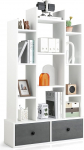 COSTWAY Tree Shape Bookcase Standing Shelf with Drawers Shelf with 12 Compartments Storage Shelf for Living Room Bedroom 53 x 24 x 118 cm (White)