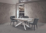 Mar.c.a. Design - valge metallist pikendatav s&ouml;&ouml;gilaud klaasist keraamilise lauaplaadiga, disainer s&ouml;&ouml;gilaud modernse m&ouml;&ouml;bli jaoks, k&ouml;&ouml;gilaud 160 x 90 x 76 cm