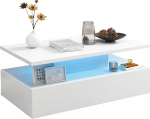 LIFEZEAL LED kohvilaud, kaasaegne kohvilaud 20 erineva valgustiga, elutoa laud kaugjuhtimispuldiga, diivanilaud elutuppa ja kontorisse, 110 x 60 x 40 cm (valge)