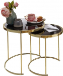Wohnling Como Design Nesting Table Black/Gold Side Table Metal/Glass Coffee Table Set of 2 Tables, Small Living Room Table, Metal Table with Glass Top, Storage Table Modern