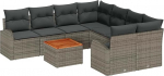 9-teilige Garten Sofa Set mit Kissen Grau Poly Rattan Akazie, 2-Sitzer Garten Sofa mit Stauraum & Kissen Grau Poly Rattan Gartenlounge Model3356228