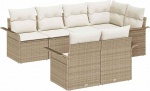 7-teiliges Garten Sofa Set mit Kissen Beige Poly Rattan, 2-Sitzer Garten Sofa mit Stauraum & Kissen Beige Poly Rattan Gartenlounge Model3354070