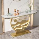 Generisch Moderner Konsolentisch mit rundem Metallfu&szlig;, stilvoller Sofatisch f&uuml;r Wohn- und Schlafzimmer, Elegante Aufbewahrungsl&ouml;sung in Grau und Gold f&uuml;r den Flur