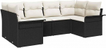 6-teiliges Garten-Sofa-Set mit Kissen Schwarz Poly-Rattan, 2-Sitzer Garten-Sofa mit Stauraum & Kissen Schwarz Poly-Rattan Gartenlounge Model3354166