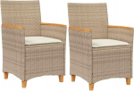 vidaXL Aiatoolid 2 aiatooli komplekt koos padjadega Aiatoolide komplekt Aiatool aeda R&otilde;dule Patio Tool Set Aiam&ouml;&ouml;bel Beige Poly Rattan T&auml;ispuit