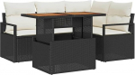 5-teiliges Garten Sofa Set mit Kissen Schwarz Poly Rattan, 2-Sitzer Garten Sofa mit Stauraum & Kissen Schwarz Poly Rattan Gartenlounge Model3358441