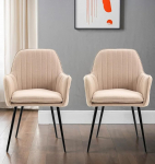 Hallowood Furniture Dining Room Chairs, Set of 2, Light Brown Fabric Dining Room Chairs, Scandinavian Chair with Armrests and Sturdy Black Metal Legs, Chairs for Dining Room, Restaurant and Cafe