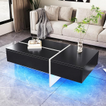 K&otilde;rgl&auml;ikega kohvilaud 100 x 50 x 34,5 cm, kohvilaud, valge marmorimitatsioonist struktuur ja vastav laud, k&uuml;ljelaud koos rakenduse poolt juhitava LED-valgustuss&uuml;steemiga (must)