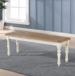 Roundhill Furniture Prato Wooden Bench, Upholstered Bench, Two-Tone, Antique White and Distressed Oak