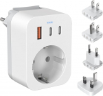 Maailma reisiadapteri komplekt, rahvusvaheline pistikupesa adapter 3 USB, 2 Type C PD 20W, 4 eemaldatavat adapterit USA, Euroopa, Inglismaa, Tai, Jaapani, Hiina jaoks.