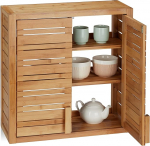 Relaxdays Bamboo Wall Shelf, 2 Doors, Adjustable Liner Base, Square Hanging Wall, HWD 56.5x56x21cm, Natural