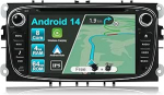 Android 14 IPS Autoradio f&uuml;r Ford Focus/Mondeo/S-Max/C-Max/Galaxy GPS Navigation - 4G+64G - Eingebaut DSP/Carplay/Android Auto - LED Kamera + MIC - 2 Din - Lenkradsteuerung WiFi DAB 360-Camera