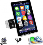 Hikity 1 DIN autoraadio 10,1-tollise IPS p&ouml;&ouml;ratava puuteekraaniga Bluetooth 5.2 Wireless Carplay Android auto FM AM RDS raadio USB AUX IN TF Card EQ SWC autoraadio tagurduskaamera Mirror Link DVRiga