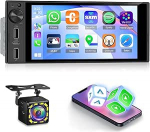 NHOPEEW 1-DIN autoraadio juhtmevaba CarPlay ja Android Car, FM autoraadio, rooliratta juhtimine, tagumise vaatekaamera tugi, kaks USB-pesa + Type-C kiirlaadimisfunktsiooniga