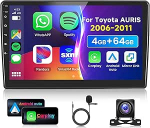4G & 64G 10.1-tolline autoraadio Toyota Auris 2006-2011 koos Carplay Android Car Wireless, 1280 x 720, Android 13, puuteekraaniga Bluetooth RDS/FM raadio, WiFi Navi/AHD tagurduskaamera