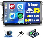SIXWIN 8-tuumaline 4+64G Android 13 Carpla/Android auto/DSP autoraadio VW Golf 5 6 Touran Polo Touran, 9-tolline puuteekraan koos GPS WiFi Bluetooth 5.0 USB FM RDS raadio Mirror Link + 32 Band EQ