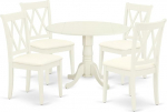 5 Piece Dining Set Includes Round Dinette Table with Leaves and Four Double X Back Microfibre Seats Kitchen Chairs White Finish