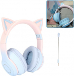 Gugxiom Cat Ear k&otilde;rvaklapid, juhtmevabad m&auml;nguk&otilde;rvaklapid Bluetooth 5.1/3.5 mm AUX kaabliga, kokkupandavad k&otilde;rvaklapid 7-v&auml;rviliste LED tuledega ja 4 LED režiimiga t&uuml;drukutele (sinine)