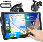 Inefala 7-tolline juhtmevaba CarPlay autoraadio, CarPlay & Android auto k&auml;ep&auml;rane puuteekraan, Mirror Link, ekvalaiseri seaded, FM/TF/USB/AUX, Dual Bluetooth, tahavaatekaamera