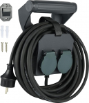 Electraline 01676 Pikenduskaabel IP44 (10 m kaabel, H05RR-F 3G1.5, v&auml;litingimustes ja ehitusplatsidel kasutamiseks), ergonoomilise k&auml;epidemega, kahe Schuko pistikupesaga