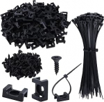 Kaabli sidemed koos sadulakinnitusega, 100 t&uuml;kki 6-tollised nailonist kaabli sidemed ja 100 t&uuml;kki isekeermestavaid kruvisid, kaabliklambrid, korraldaja kinnitused baseboradile, seinale v&otilde;i lauale, must, 100