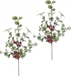 K&uuml;nstlicher Eukalyptuszweig mit Beeren 2er Set 45 cm - realistische Kunstpflanze Deko Zweig - f&uuml;r Vase Kranz Tischdeko Adventskranz Gesteck Girlande - pflegeleicht Kunstblume Kunstzweig Weihnachtsdeko