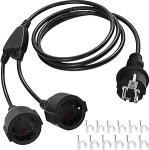 Pikenduskaabel Outdoor Double Plug Pistikupesa 2 m, Schuko Multiple Plug 2 Way Pistikupesa 2 pistikupesa adapter 3680 W pikendus Double Pistikupesa kodu, kontor Outdoor Black