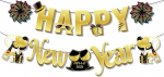 Uue aasta dekoratsioonid 2025 Bunting Banner 2 Pack Glitter Gold Black Happy New Year Decorations 2025 Garland rippuvad Banner uusaasta &otilde;htu poole Bunting Kodu Bar Outdoor Decorations