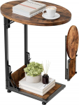 Mutool C-Shaped Side Table, Foldable Side Table, Bedside Table, Round Sofa Table, Metal Frame, Small Coffee Table for Living Room, Bedroom, Office, Rustic Brown & Black
