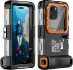 Veealune sukeldumiskohver iPhone 17/16/15/14/13/12/11 Pro Max/XR/XS/X/X ja muud, professionaalne kaitse [15m/50ft], veekindel &uuml;mbris snorgeldamiseks, surfamiseks, fotode ja videote tegemiseks (must/oranž)