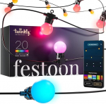 Twinkly Festoon 20 LED RGB Fairy Lights koos 20 LED-lambiga, mitmev&auml;rviline RGB v&auml;lis- ja siseruumide valgustus, &uuml;hildub Alexa, Google Home, m&auml;nguvalgustid, IP44, App Control, must kaabel, 10 m