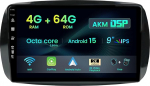 4GB + 64GB 9-tolline IPS puuteekraaniga Android 15 autoraadio Mercedes Benz Smart 453 Fortwo 2014-2020 Kaamera + mikrofon - toetab Carplay/DAB+/roolijuhtimispuldi/4G/WiFi/Bluetooth/Mirrorlink