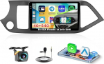 4+64G Android 15 autoraadio KIA Picanto TA 2011-2016 koos Carplay Android autoga, 9-tolline autoraadio Incell puuteekraaniga koos GPS Bluetooth EQ WiFi RDS FM SWC MIC tagurduskaameraga