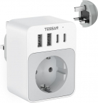 TESSAN reisimisadapter UK, 20W reisimisadapter G-t&uuml;&uuml;pi 2 USB C ja 2 USB A, 3250W adapter Inglismaa Saksamaa pistik, kiirlaadimine telefonile, adapter &Uuml;hendkuningriigi Iirimaa &Scaron;otimaa jaoks