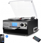 DIGITNOW! Vinile Giradischi con Bluetooth, CD, cassetta, AM/FM e Aux in radio con porta USB e telecomando encoder SD, altoparlante stereo incorporato, lettore musicale autonomo, telecomando