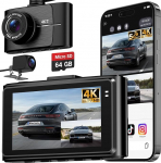 Wecool Dash Cam auto eesmine tagumine 4K + 2.5K, Dash Cam 2-kanaliline 170&deg; + 150&deg; laiema nurga j&auml;lgimine, Dash Cam 64GB SD-kaardiga, 5GHz WiFi &uuml;lekanne, &ouml;ine n&auml;gemine, G-sensor, Loop salvestamine, 24/7 parkimine